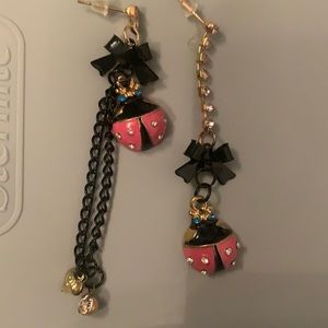 NWOT Betsey Johnson Ladybug Earrings uneven lgth